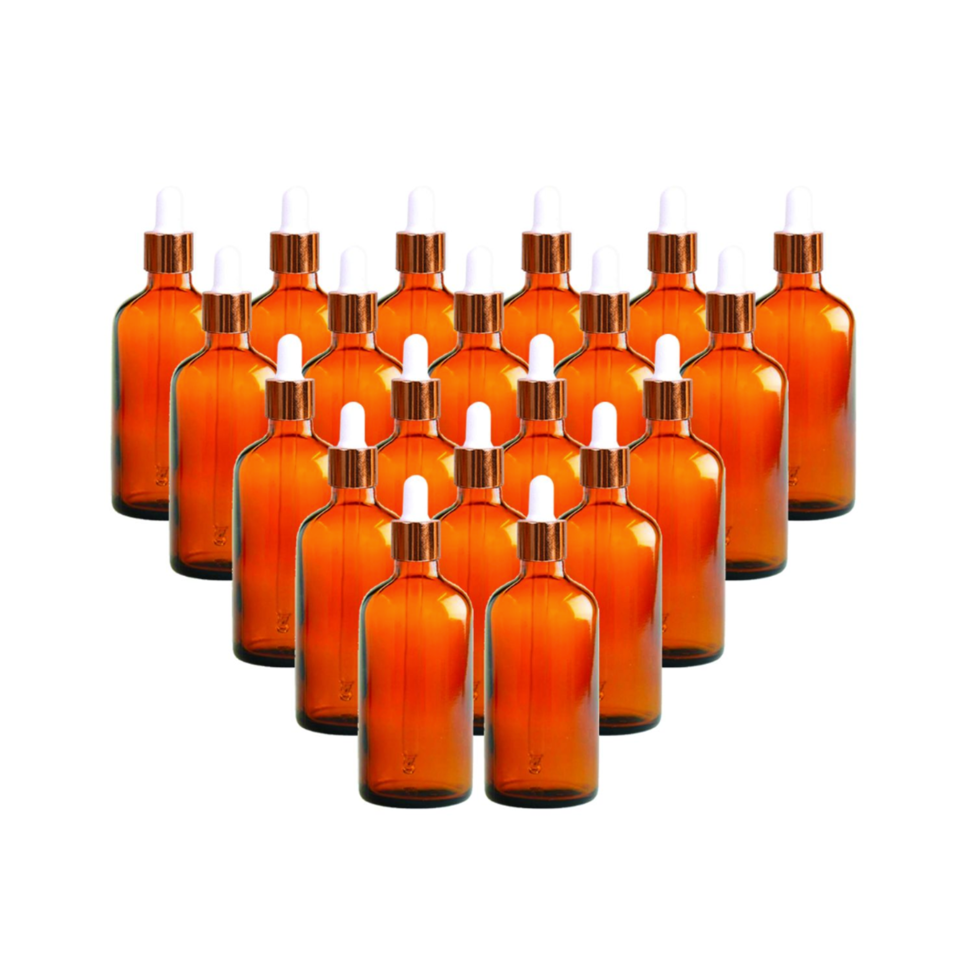20 x 100ml Amber Glass Dropper Bottle With White & Gold Pipette