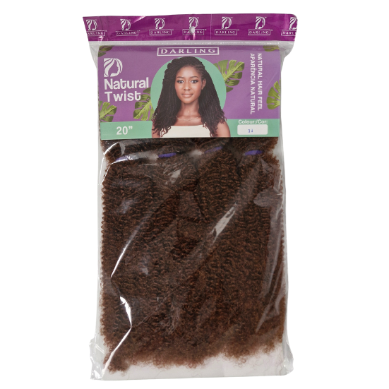 Packaged hair extensions with a purple label featuring a woman's face and product details.