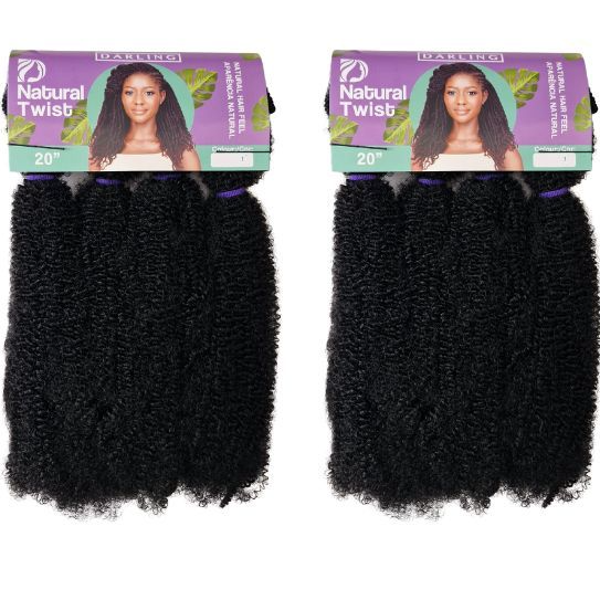 Two packages of 'Natural Twist' hair extensions with packaging featuring a woman's face.